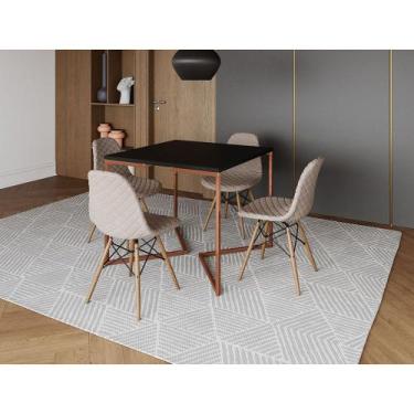 Imagem de Mesa Jantar Industrial Base Cobre V 90cm Quadrada Preta C/ 4 Cadeiras 