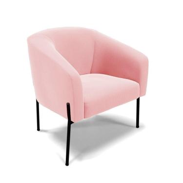 Imagem de Cadeira Sala De Jantar Pé De Ferro Preto Stella Suede D03 - D`rossi Cor Rosa Bebê