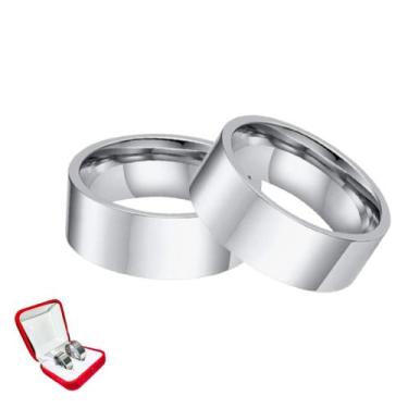 Imagem de Par Alianças Prata 8mm Reta Namoro Namorados Casal Compromisso Uniao L