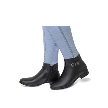 Imagem de Bota Cano Curto Zíper Lateral em Couro Preto - Flor d'couro, 38