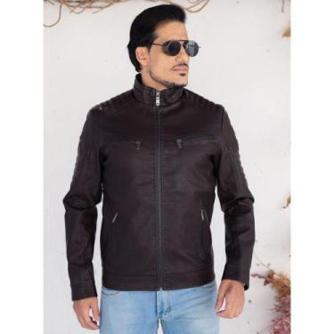 Imagem de Jaqueta Masculina De Couro Slim Fit - kRAYANY, Marrom, Mod07s, P