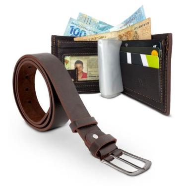 Imagem de Kit Cinto Masculino Couro + Carteira Masculina Couro Moderno - Cinto d