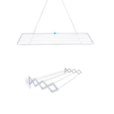 Imagem de Kit Varal de Teto + Varol de Parede Sanfonado 1m - MOR