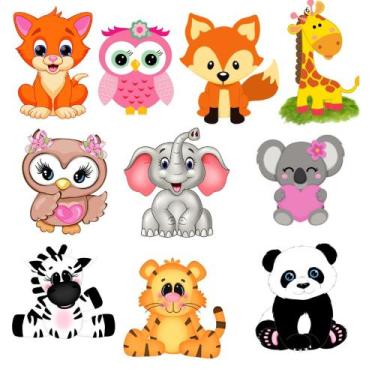 Imagem de Kit Patch Aplique Termocolante Safari 2 animais fofos Carol Art c/ 10 