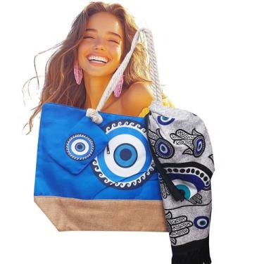 Imagem de Kit Bolsa Praia Olho Grego + Canga Boas Vibrações - A.Cat
