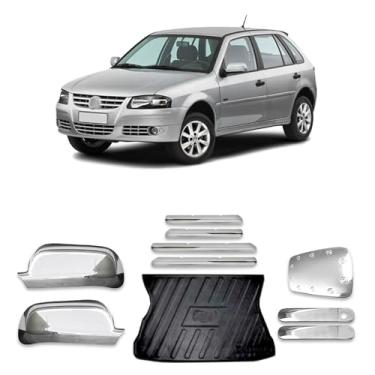 Imagem de Kit Maçaneta 2 Portas Retrovisor Capa Para Tampa de Combustivel Protetor Bandeja de Porta Malas Aplique para Grade Dianteira Adaptavel para Gol G3 G4 2000/2014 Aplique Cromado