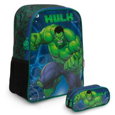 Imagem de Kit Mochila Infantil Masculina Hulk Creche Resistente - Plike