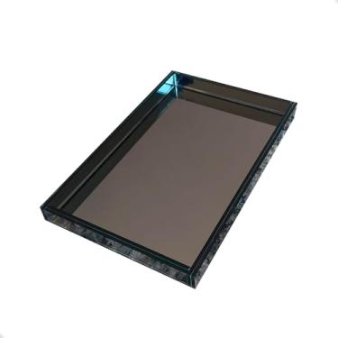 Imagem de Bandeja Quadrada Decorativa Espelhada Vidro Grande Cozinha Sala Retangular 30x20cm (Esfumado)