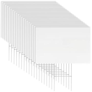 Imagem de Newflager Pacote com 20 placas de pátio de plástico ondulado branco de 43 x 30 cm com estacas de metal para aniversário, placas de venda de garagem imobiliária, aluguel, decorações de guia