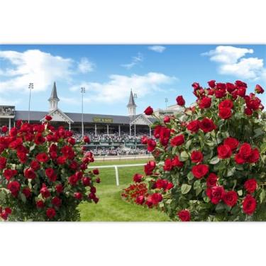 Imagem de YongFoto Kentucky Derby Pano de fundo 3,7 x 3 m Rose Garden Racecourse Fotografia Fundo Churchill Downs Horse Racing Festival Carnaval Festa Banner Decoração de casa Retrato sessão de fotos adereços
