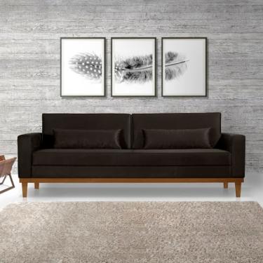 Imagem de Sofá Living Elegante Valência 2,20mt C/base Madeira- Veludo Marrom