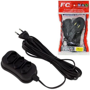 Imagem de extensao preta 10m com 3 tomadas bipolar bivolt new cabo paralelo - F.