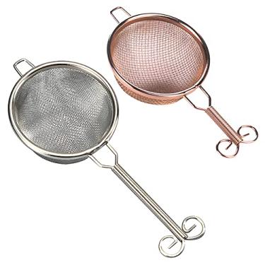 Imagem de UPTALY 2 peças de coadores de chá de malha fina (prata longa + cobre curto), peneira de café de aço inoxidável 18/10, infusor de chá pequeno, difusor de chá reutilizável, mini coador de alimentos, para pendurar no copo, bule de chá