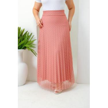 Imagem de Saia Longa Plissada Tule Poá Forro Helanca Light Moda Evangélica - Jes