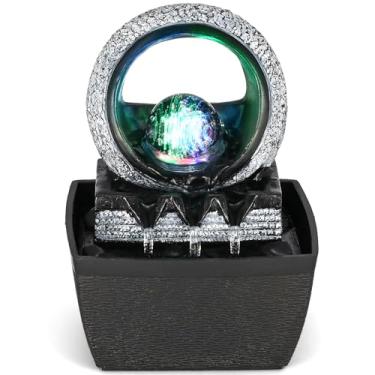 Imagem de Hebafri Fontes De Água De Mesa, Fonte De Mesa Com 3 Engrenagens Para Ambientes Internos Com Bola Rolante De Led, Pequeno Recurso De Água De Mesa, Decoração De Relaxamento Zen Para Casa, Quarto, Sala