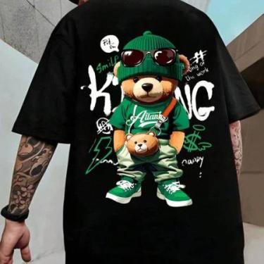 Imagem de Camiseta Oversized Preta Masculina 100% Algodão Streetwear Treino Espo