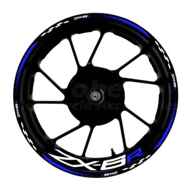 Imagem de Awonderful Kit de listras refletivas para motocicleta, adesivos de aro de roda de vinil compatíveis com Kawasaki ZX-6R 636 2000-2024 (azul)