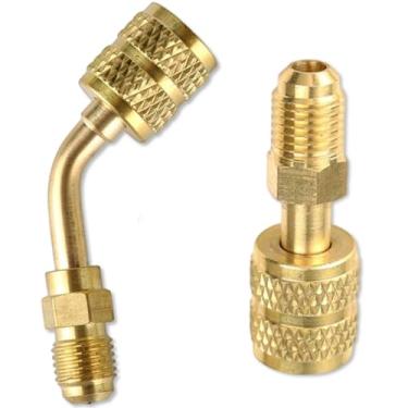 Imagem de Adaptador R410A 5/40.6 cm SAE fêmea para 1/10.2 cm SAE macho Flare R410A adaptador para mini vácuo dividido refrigerante A2l para condicionadores de ar HVAC (1 reto + 1 angular)