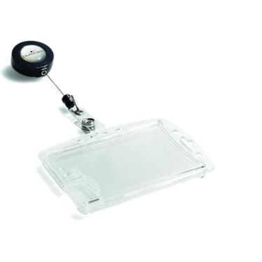 Imagem de Durable Porta-crachá de identificação estilo concha para dois crachás com carretel retrátil, 6 x 10 cm, transparente, pacote com 10 (822419)