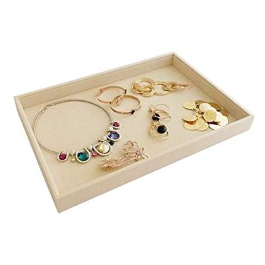 Imagem de Caixa de exibição de joias de veludo bege grande de qualidade premium, empilhável, prática, feira, loja doméstica, bandeja aberta
