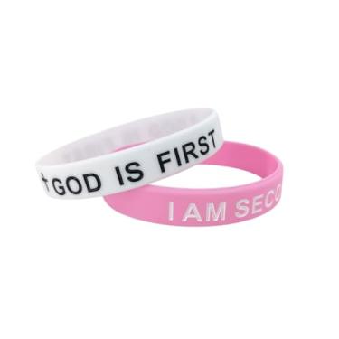 Imagem de Pingyongchang GOD IS FIRST IM SECOND Pulseiras de silicone cristão cruz inspiradora versículos bíblicos oração religiosa pulseira de borracha para mulheres homens fé amizade casais presentes, Metal
