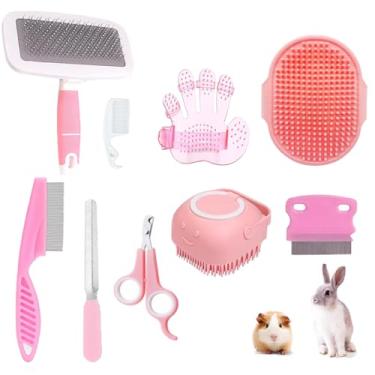 Imagem de Kit de cuidados para animais pequenos, escova de limpeza remove pelos soltos, escova de banho para animais de estimação, escova de xampu, cortador de unhas, pente de pulgas para coelhos, filhotes