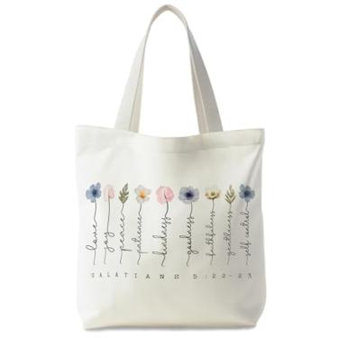 Imagem de Supwhd Sacola cristã, presentes cristãos para mulheres, bolsas de lona cristãs para mulheres, sacolas de compras reutilizáveis, Gálatas 5:22-23, One Size
