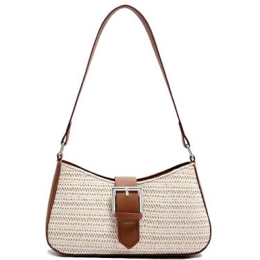 Imagem de RTGGSEL Boho Summer Retro Bolsa Feminina de Palha Rattan Praia Bolsa de Ombro Bolsa Hobo Underarm Bolsa de Palha, Marrom bege, Boêmio