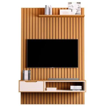 Imagem de Rack e Painel Ripado com 1 Gaveta Trapani Nature Pérola - CASA H