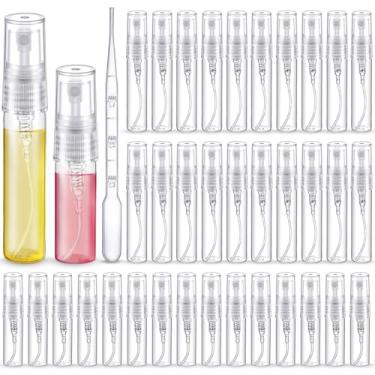 Imagem de Blushtier 60 frascos de spray transparentes de 5 ml e 3 ml e 10 pipetas de 3 ml, frasco de vidro vazio recarregável de névoa fina para limpeza, viagem e amostra de perfume