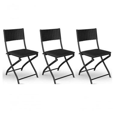 Imagem de Kit 3 Cadeiras Dobravel Preto- Bar, Restaurante Aço Junco