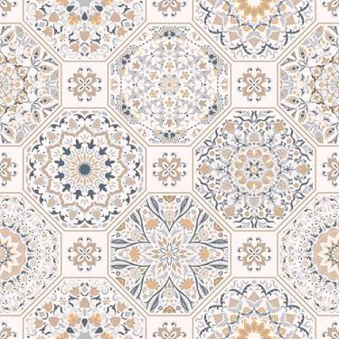 Imagem de Papel De Parede Autocolante Geométrico Círculo Cinza Bege Cimento 5m