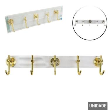 Imagem de Cabideiro de Parede Plástico 5 Ganchos Adesivo - Tudo em Caixa