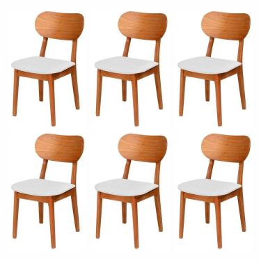 Imagem de Kit 6 Cadeiras de Madeira Maciça, Multilaminada e Estofada Letícia Espresso Móveis Champagne/Off White