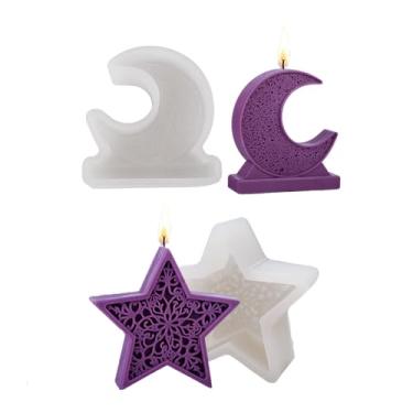 Imagem de Moldes de silicone para fabricação de velas, molde de vela em forma de estrela de lua de silicone, moldes de silicone para cera de soja, cera de abelha, moldes de vela de resina, artesanato de argila