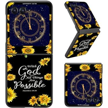 Imagem de RAUEDWDJS Capa para Motorola Moto Razr 50/Moto Razr 2024, Slim Hard PC Flip Capa de Corpo Inteiro Robusta À Prova de Choque, Girassol Matthew 19:26