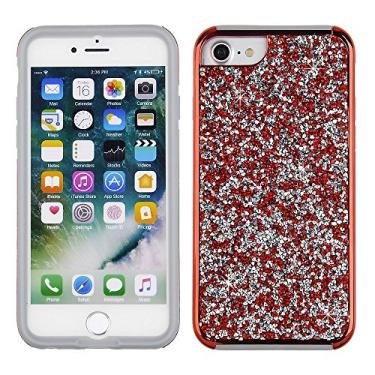 Imagem de Cube Capa de celular para Apple iPhone 8/7 / 6s / 6 - Capa traseira cravejada de cristal de rocha vermelha com amortecedor cromado vermelho na pele de TPU cinza