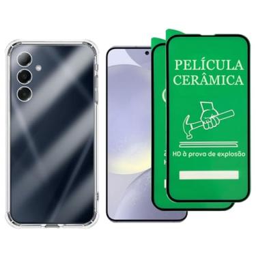 Imagem de Kit Capa Protetora Transparente Anti-Impacto para Samsung Galaxy S24+ 2 Películas de Cerâmica, Capinha com Proteção de Câmera
