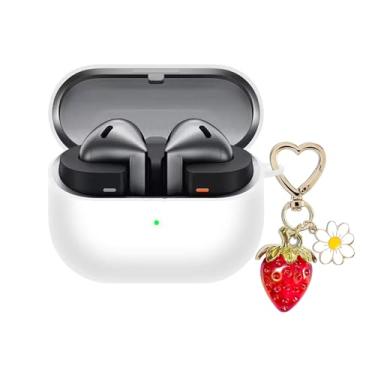 Imagem de AGAOSH Capa para Samsung Galaxy Buds 3 e Galaxy Buds 3 Pro com chaveiro fofo de morango, capa protetora de silicone macio margarida para fones de ouvido Samsung Galaxy Buds3 Pro para mulheres e homens