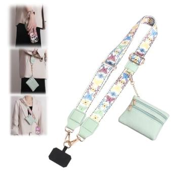 Imagem de RENUIS Alça de telefone ajustável com bolsa com zíper, alça de clipe e alça para celular multifuncional com carteira transversal (verde borboleta)