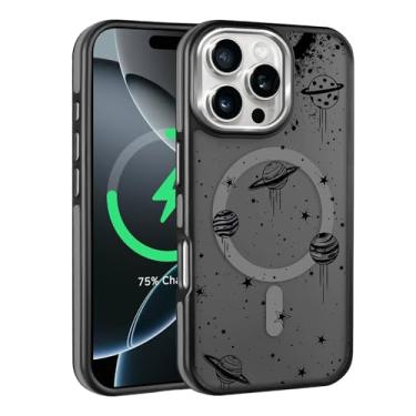 Imagem de Kapadiy Capa magnética para iPhone 16 Pro Max, compatível com Magsafe, capa protetora fina de silicone magnético com proteção contra quedas, Black Space Planet Star