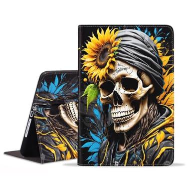 Imagem de JDHJFBFJNP Capa para Samsung Galaxy Tab S10 Plus 2024/ S9 Plus/S9 FE Plus 5G 12,4 polegadas 2023, capa fólio de couro PU premium com suporte para hibernar/despertar automático - caveira girassol