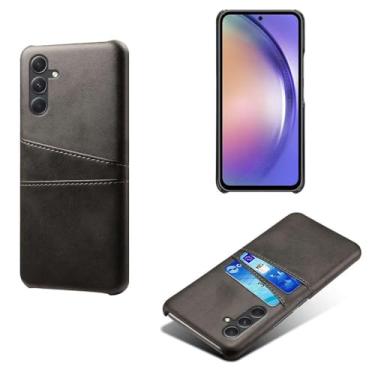 Imagem de Capas Compatível com Samsung Galaxy A55,Caso de couro PU-Tampa de telefone a prova de choque com 2 slots de cartão,Proteção anti-impressão digital e anti-gota-Black