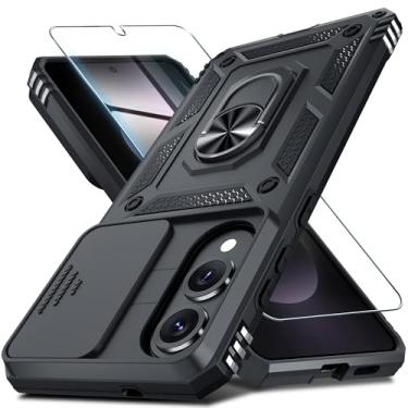 Imagem de Janmitta Compatível com Samsung Galaxy S25 Edge Capa de lente de câmera deslizante embutida + protetor de tela + suporte de anel de dedo, capa de telefone de corpo inteiro resistente à prova de