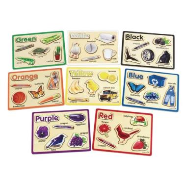 Imagem de Excellerations Quebra-cabeças coloridos – Conjunto de 8, quebra-cabeças de madeira com oito cores, fotografias reais, aprendizagem precoce, reconhecimento de cores, habilidades motoras finas