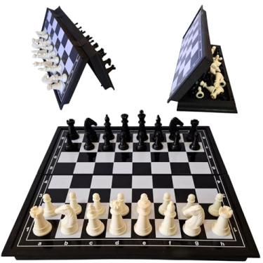 Imagem de Jogo de Xadrez Tabuleiro Magnético Dobrável 25x25cm Estojo Guarda As Peças Dentro Plástico Portátil