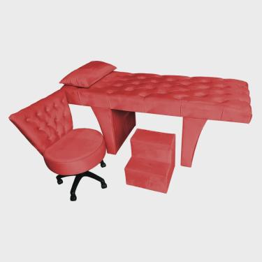 Imagem de Kit Maca Reta Capitonê 0,70m Sophia com Mocho Base Giratória e Escada Veludo - Pallazio