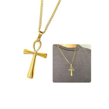 Imagem de Cordão Corrente Masculino 60Cm Grumet 3Mm Pingente Cruz