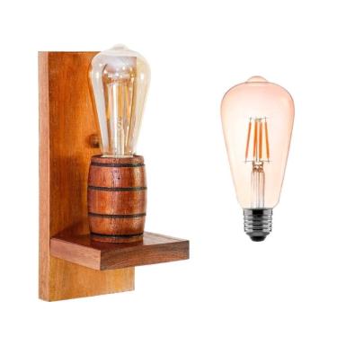 Imagem de Arandela Barril Delenha Decor Madeira Mogno + Lâmpada
