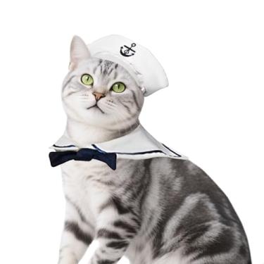 Imagem de PETLESO Fantasia de gato, chapéu de marinheiro, para cães pequenos, fantasias de Halloween para gatinhos, filhotes